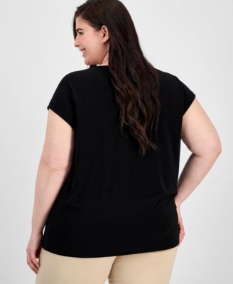 Топ с V-образным вырезом и короткими рукавами с кружевной отделкой размера плюс от Anne Klein