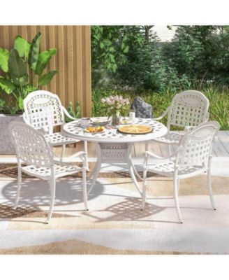 4pcs Patio Cast Aluminum Armrest Chairs Dining Stackable Outdoor White