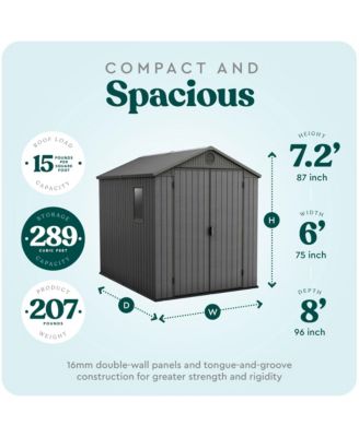 Darwin 6 Foot x 8 Foot Outdoor Garden Tool Storage Shed w/Window, Graphite