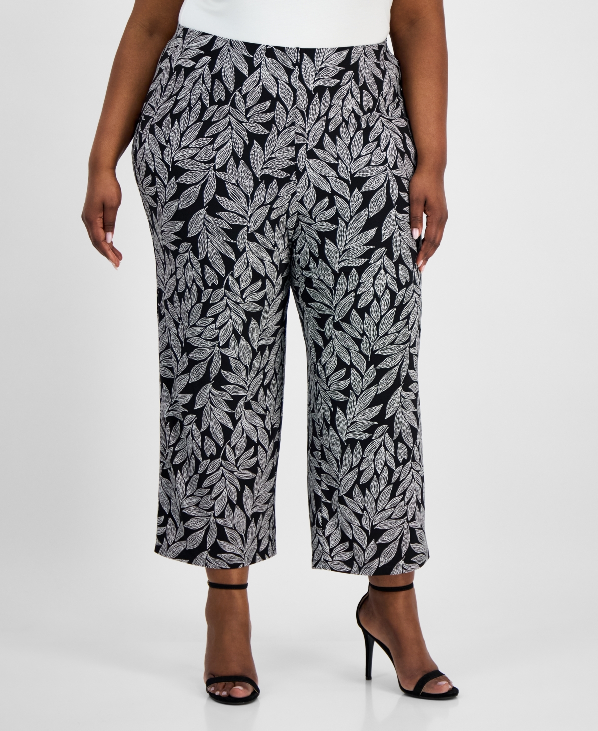 Ak Anne Klein Plus Size Printed Pull-on Wide-leg Pants