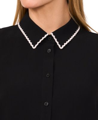 Женский топ без рукавов на пуговицах с фестончатым воротником от CeCe