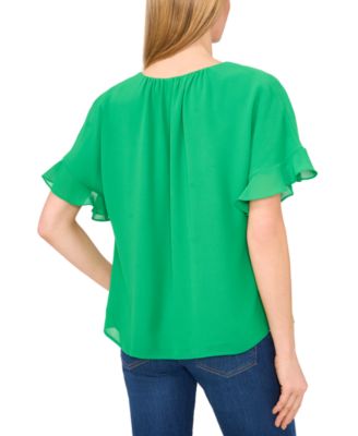 Women's Short-Sleeve Half Button Flowy Blouse