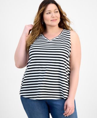 Style & Co - Plus Size V-Neck Stripe Perfect Tank Top