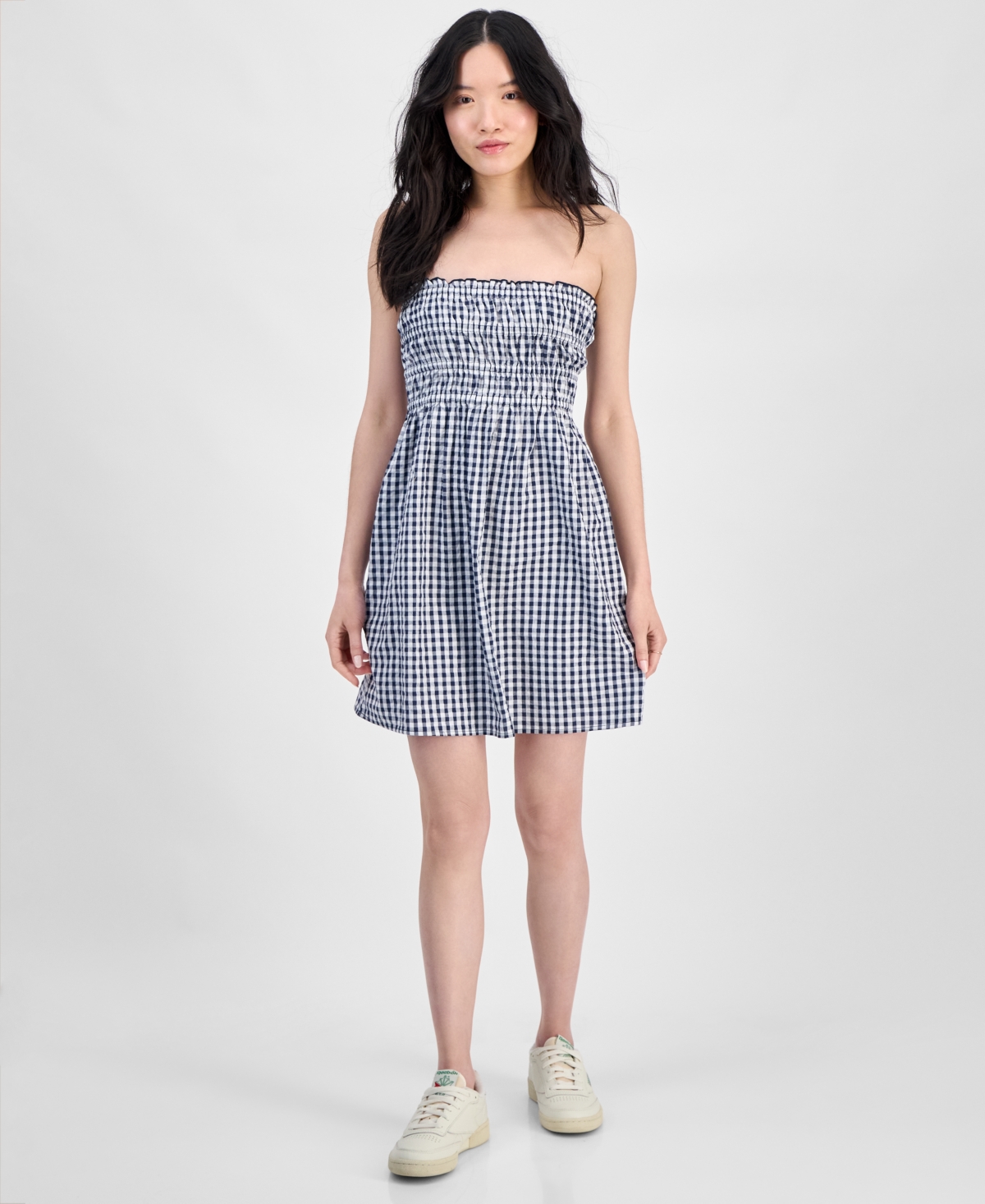 Juniors' Cotton Gingham Strapless Mini Dress - Red