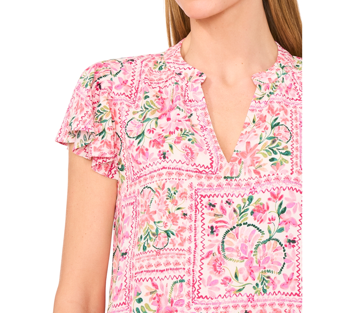 Shop Cece Women's Shirred V-neck Flutter-sleeve Blouse