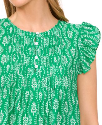 Женская блузка CeCe с цветочным принтом на пуговицах спереди и оборками на рукавах