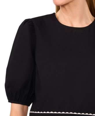 Женский хлопковый топ с пышными рукавами и круглым вырезом от CeCe