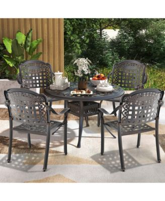 4pcs Patio Cast Aluminum Armrest Chairs Dining Stackable Outdoor