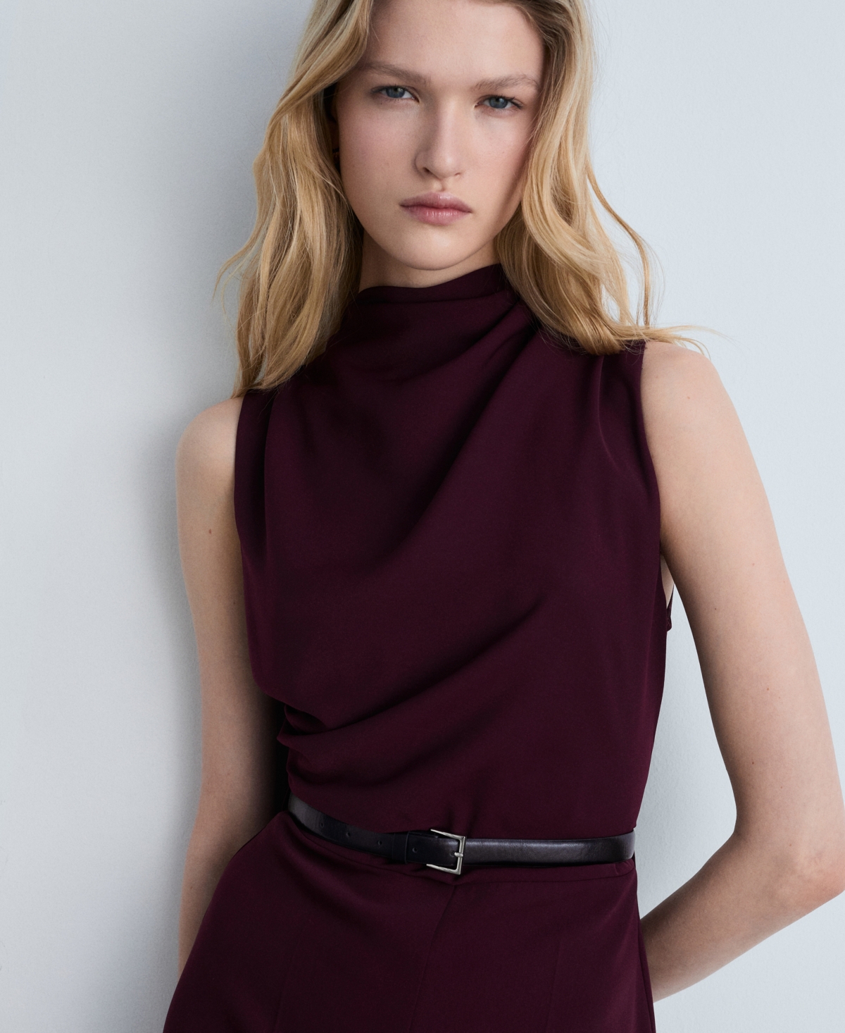 Mango Women's Belt Long Jumpsuit In Wine
