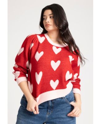 Укороченный свитер ELOQUII Plus размера с сердечком и интарсией