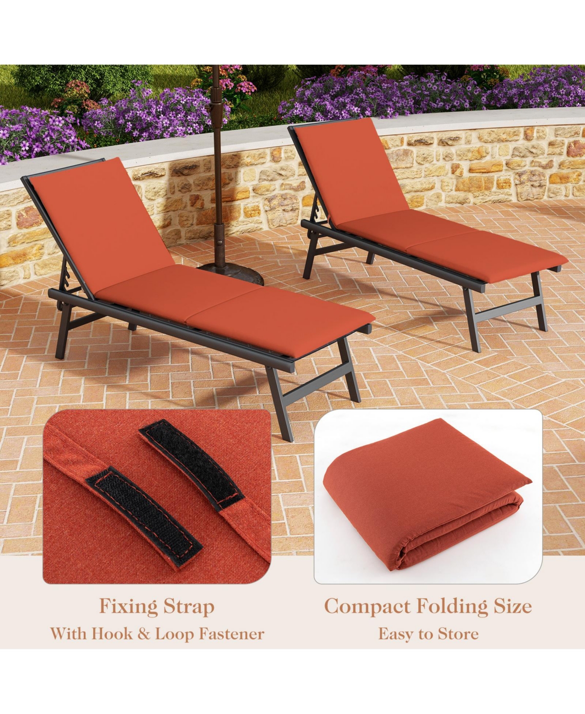 Outdoor Chaise Lounge Cushion Patio Furniture Folding Pad with Fixing Straps