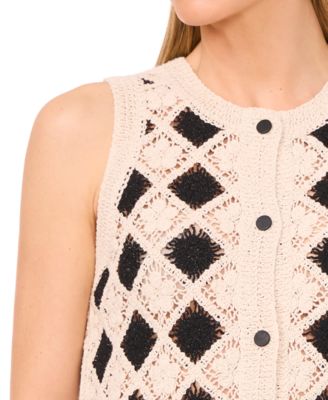 Женский хлопковый кардиган без рукавов с контрастным рисунком CeCe