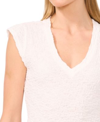 Женский вязаный топ с баской в складку с V-образным вырезом от CeCe