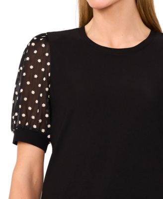 Женский топ с круглым вырезом и пышными рукавами из смешанной ткани CeCe