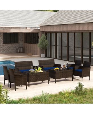 8 Piece Outdoor Wicker Furniture Set Patio Rattan Conversation Set  w/ Chair  Loveseat Cushions