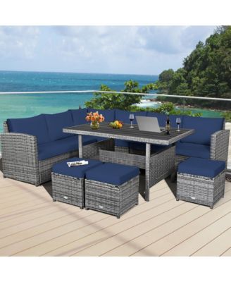 7 Piece Outdoor Rattan Sectional Sofa Set Patio Conversation Set w/ Cushions