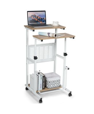 Height Adjustable Mobile Computer Stand-Up Desk with 2 Modes