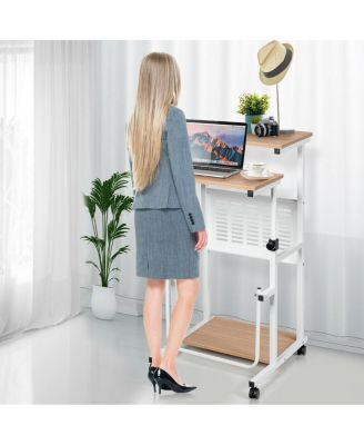 Height Adjustable Mobile Computer Stand-Up Desk with 2 Modes