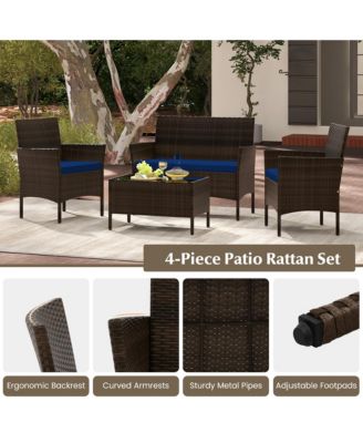8 Piece Outdoor Wicker Furniture Set Patio Rattan Conversation Set  w/ Chair  Loveseat Cushions