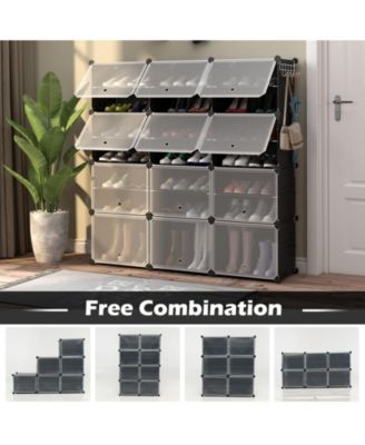 12-Cube 48 Pairs Portable Shoe Shelves with Hook