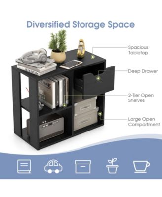 3-Cube Bookcase 2-tier Wooden Storage Shelf with Pull-out Drawer