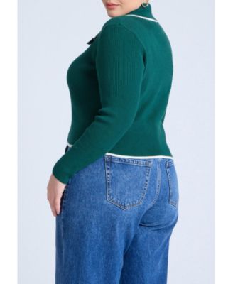 Свитер в рубчик с объемным воротником ELOQUII Plus Size