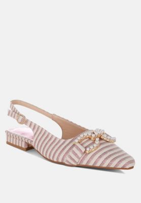 Womens Crina Pearl-Detailed Horsebit Woven Flats
