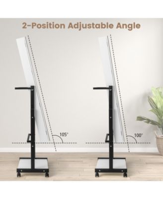 3-Color 46 LED Lights Mirror Jewelry Cabinet Armoire Adjustable Height with Wheels