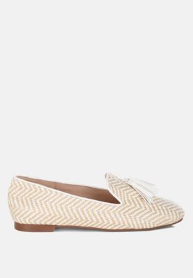 Rag and Co Womens Dara Raffia Tassels Detail Loafers