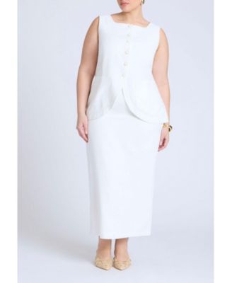 Plus Size Square Neck Scoop Hem Linen Blend Vest