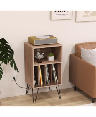 Record Player Stand with Charging Station for Living Room Bedroom