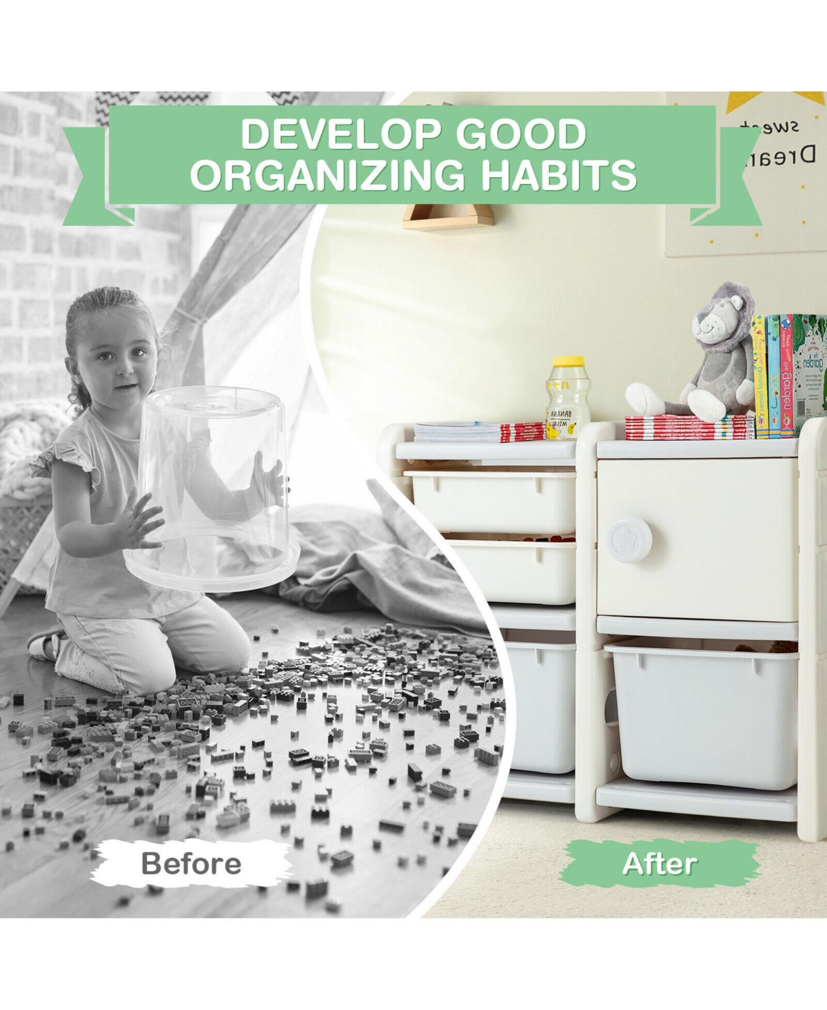 Toddler Truck Storage Organizer with Plastic Bins