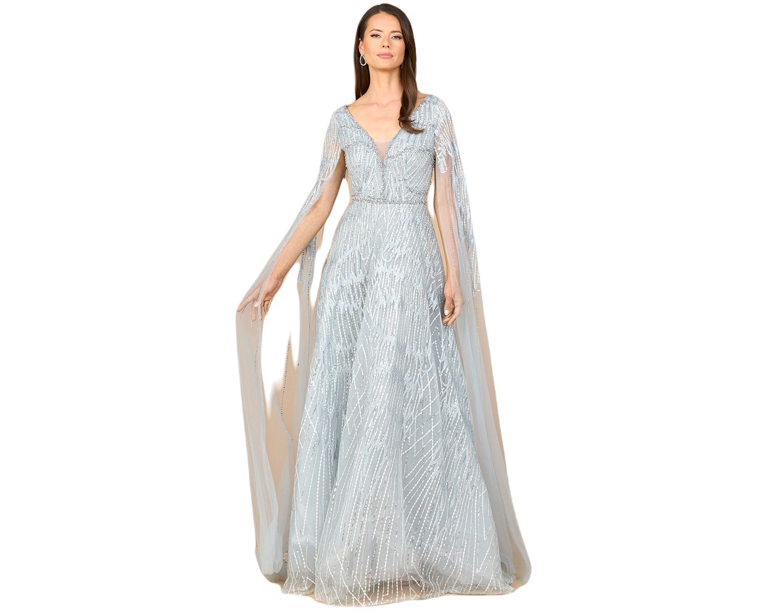 Women's Embellished Gown with Cape Sleeves