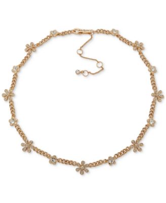 Колье-ошейник KARL LAGERFELD PARIS с золотистыми кристаллами в виде ромашковой цепочки, удлинитель 16 дюймов + 3 дюйма