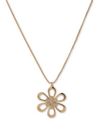 KARL LAGERFELD PARIS - Gold-Tone Pav&eacute; Openwork Daisy Adjustable 36" Pendant Necklace