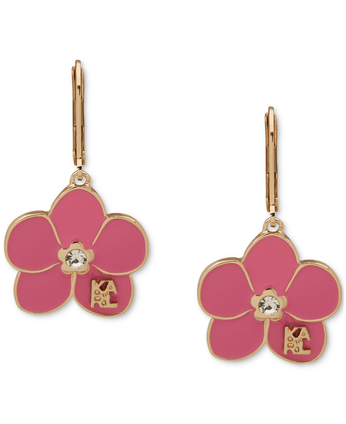 Karl Lagerfeld Gold-tone Enamel Flower Logo Drop Earrings In Medium Red