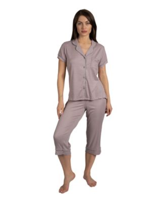 Женский пижамный комплект Tahari из 3 предметов в рубчик: топ с коротким рукавом и воротником-стойкой, шорты и брюки-капри