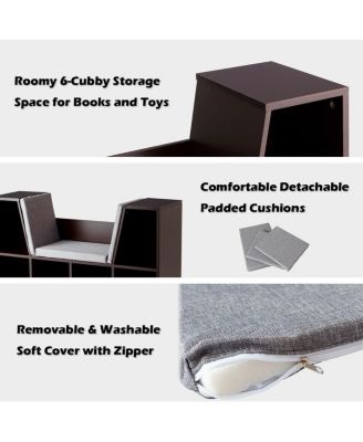 6-Cubby Kid Storage Bookcase Cushioned Reading Nook