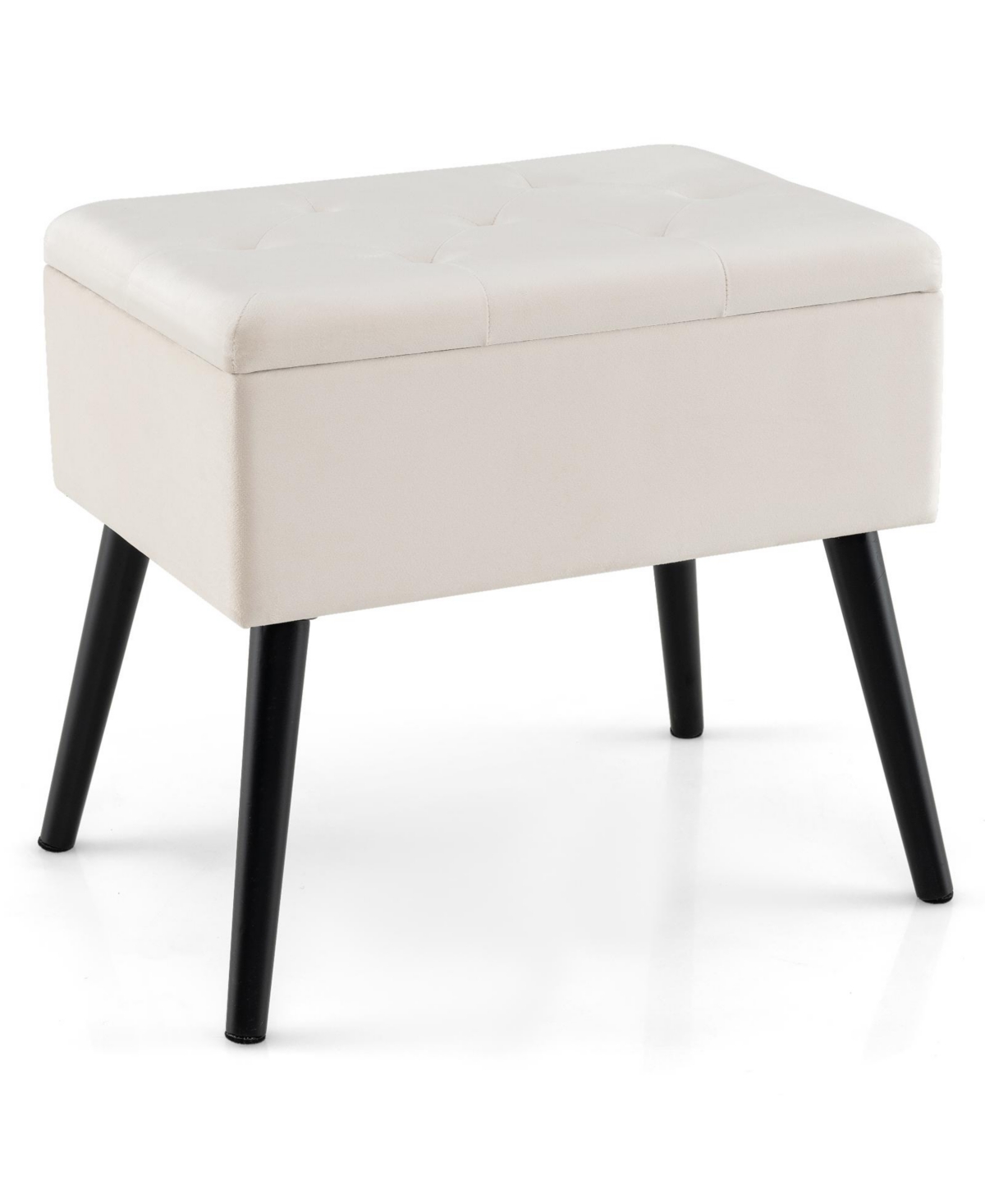 Velvet Storage Ottoman with Solid Wood Legs for Living Room Bedroom