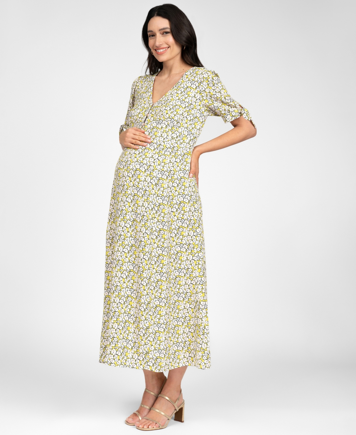 Shop Seraphine Women's Maternity Bow Sleeve Midi Dress In Floral Print