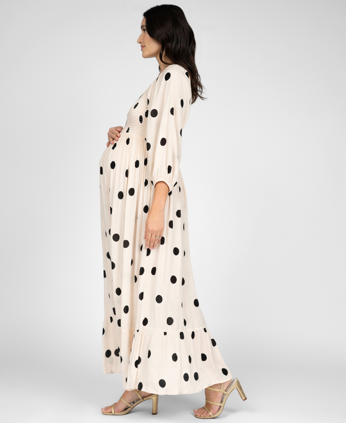 Shop Seraphine Women's Maternity Shirred Bodice Midi Dress In Dot