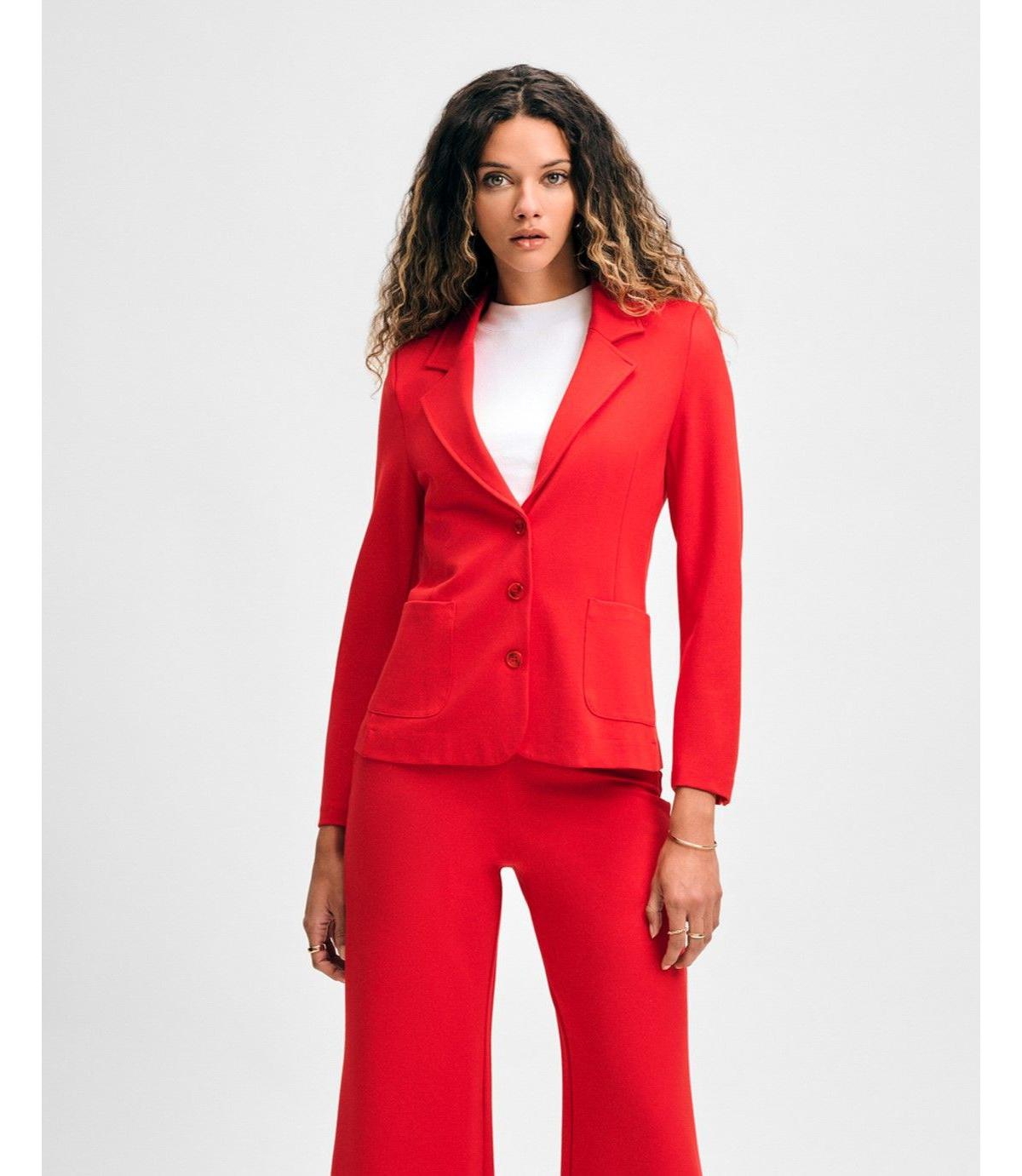 Women's 3 Button Ponte Blazer - Red