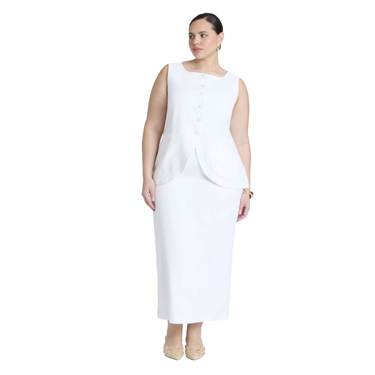 Plus Size Linen Blend Column Skirt - Black onyx