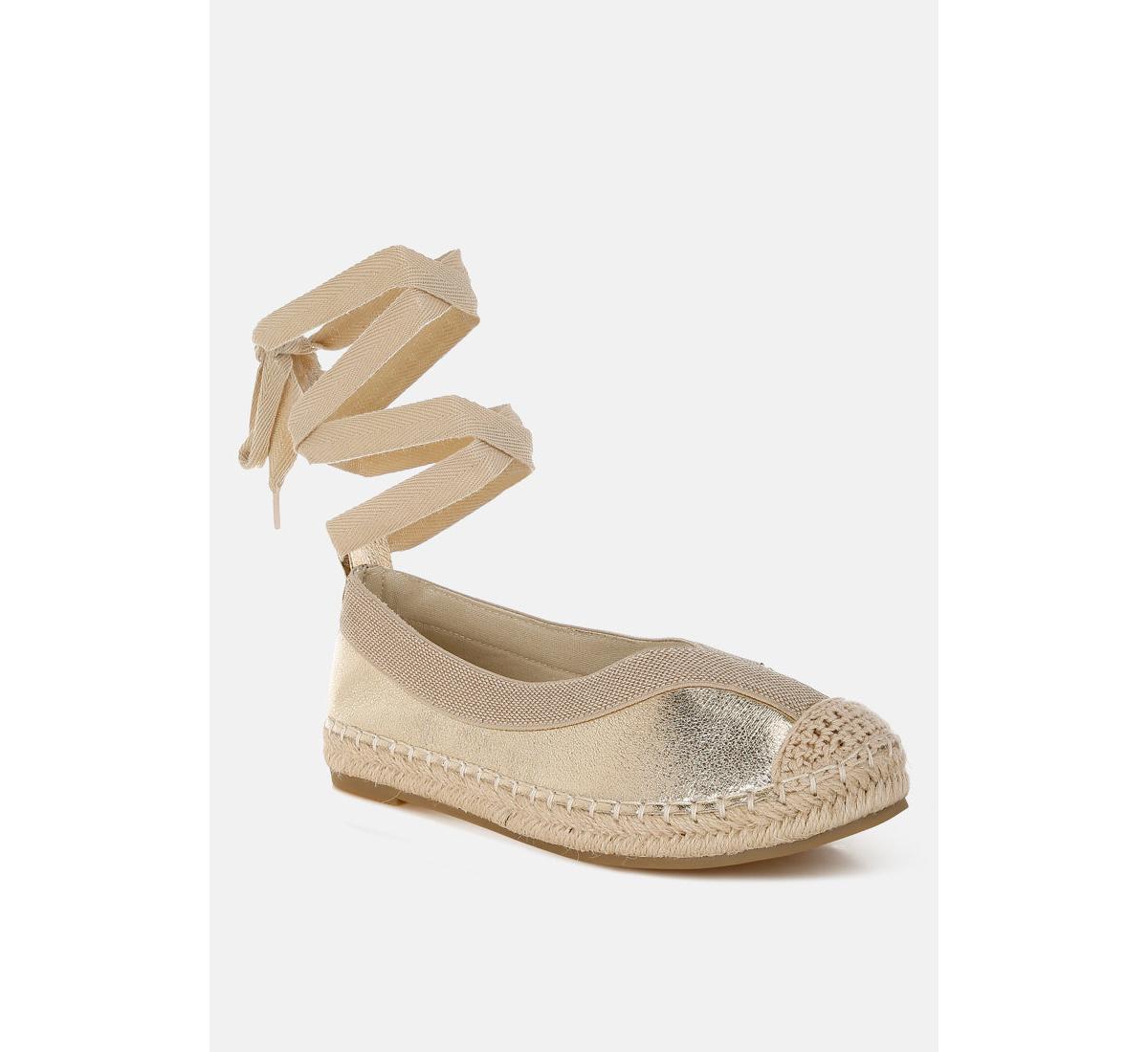 Zayal Metallic Detachable Lace Espadrilles - Gold