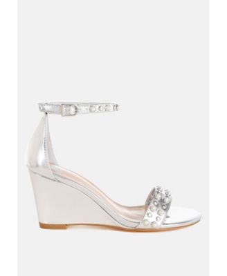 Jumera Metallic Pearl Embellished Wedges