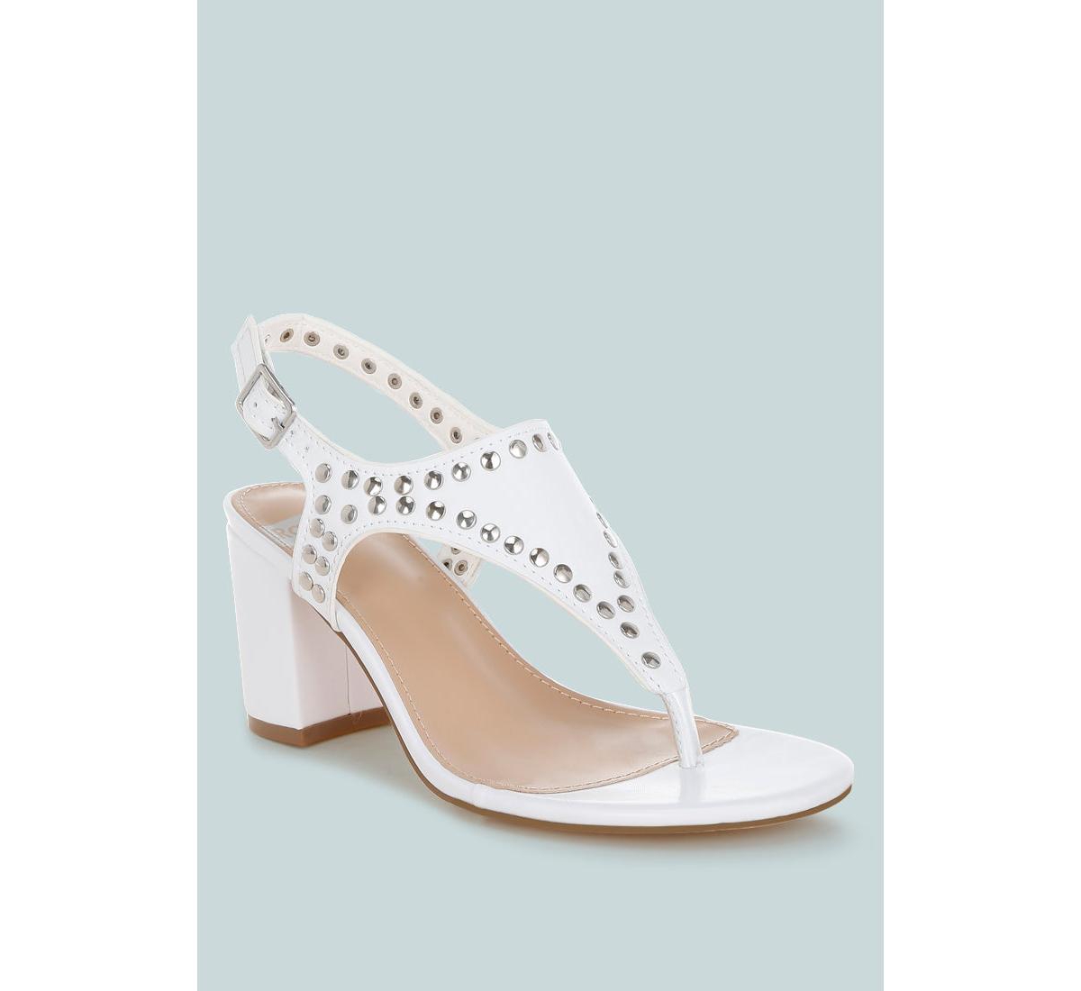 Nerina Studded Genuine Leather Sandals - White