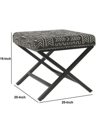 Tribal Pattern Upholstered Ottoman with X-Shape Legs for Stylish Seating & Storage
