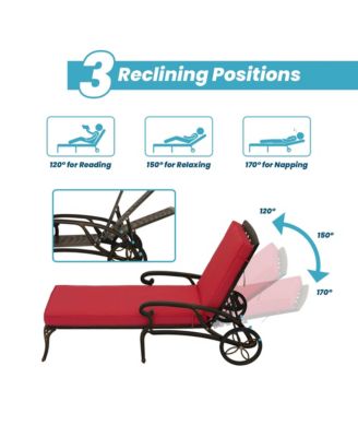 Outdoor Cast Aluminum Chaise Lounge Chair with Wheel and Cushion