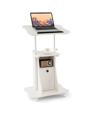 Adjustable Mobile Standing Desk Cart with Tilt Desktop and Cabinet