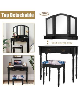 Simple Vanity Set with Tri-Folding Mirror Drawers and Storage Shelf